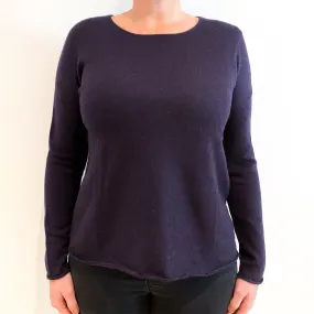 Deep Blueberry Purple Cashmere Crew Neck Jumper Large