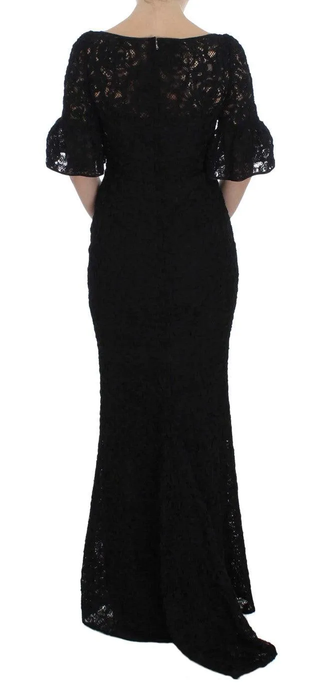 Dolce & Gabbana Black Floral Lace Long Bodycon Maxi Dress