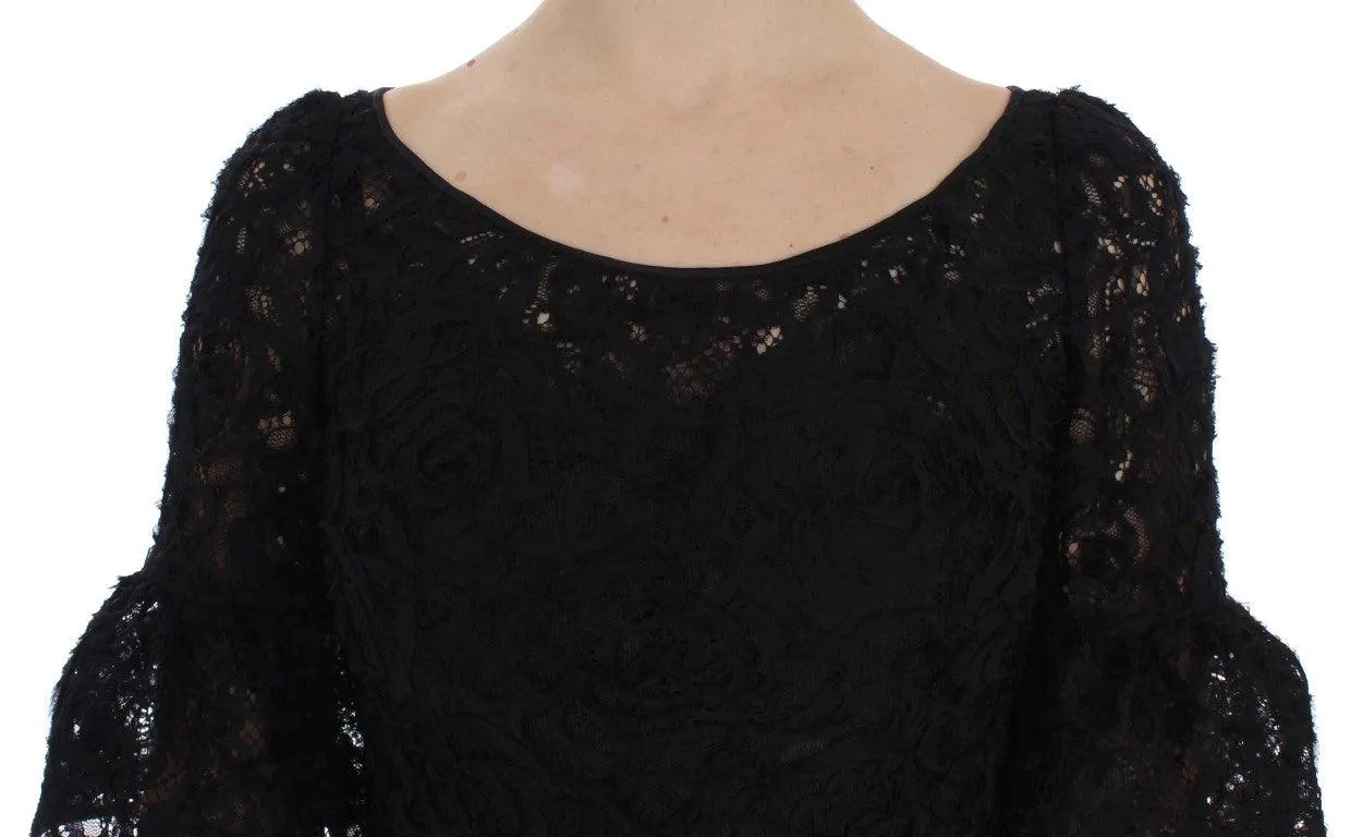 Dolce & Gabbana Black Floral Lace Long Bodycon Maxi Dress