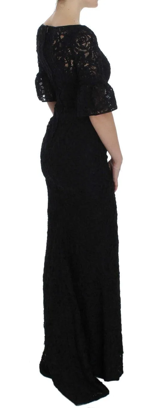 Dolce & Gabbana Black Floral Lace Long Bodycon Maxi Dress