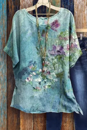 Dunnmall Fashion Loose Floral Print Casual Tops