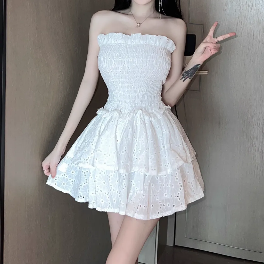 Elastic Waist Cake Fluffy Tube Top Dress