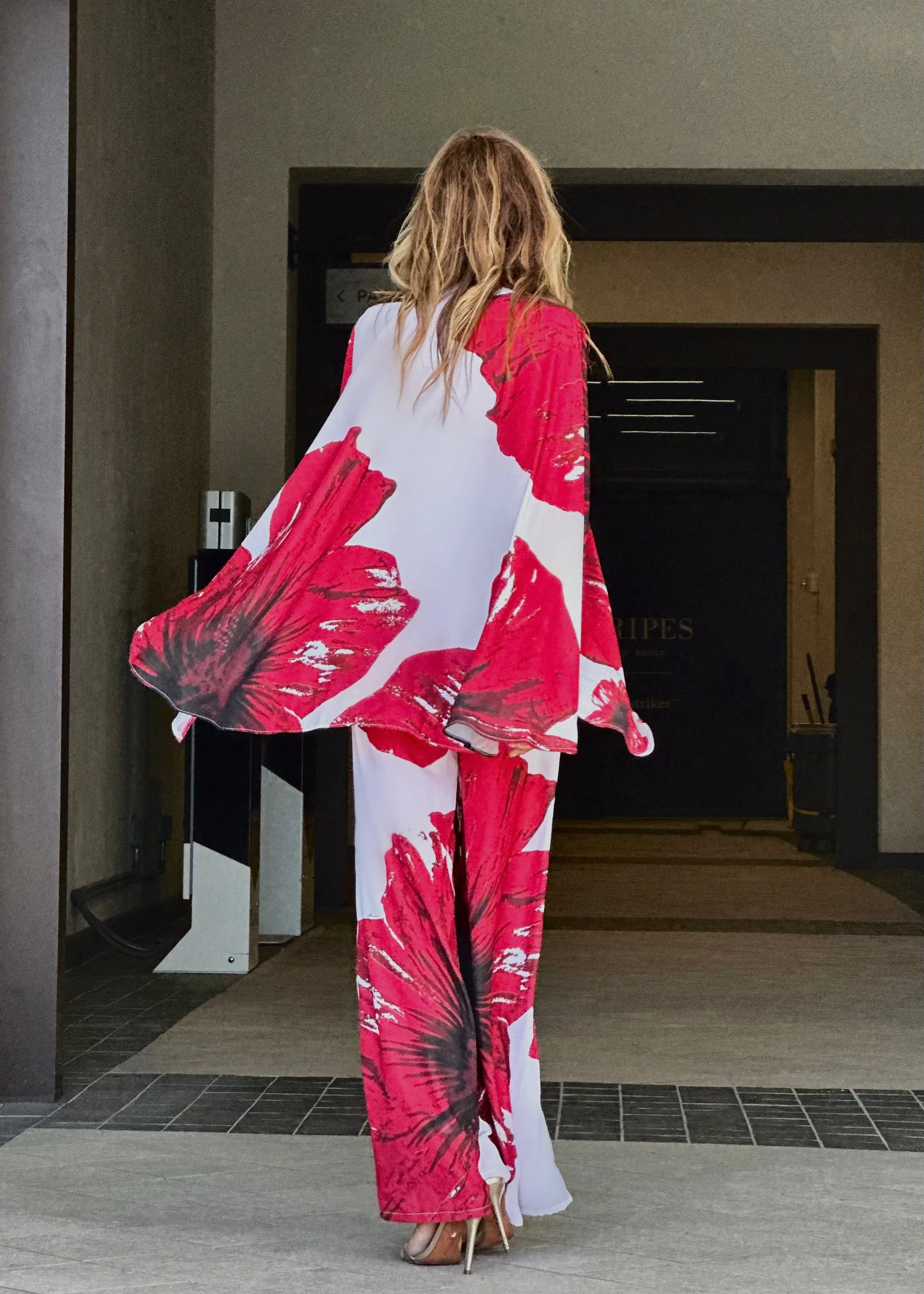 Garbo Cape Jumpsuit Red Hibiscus