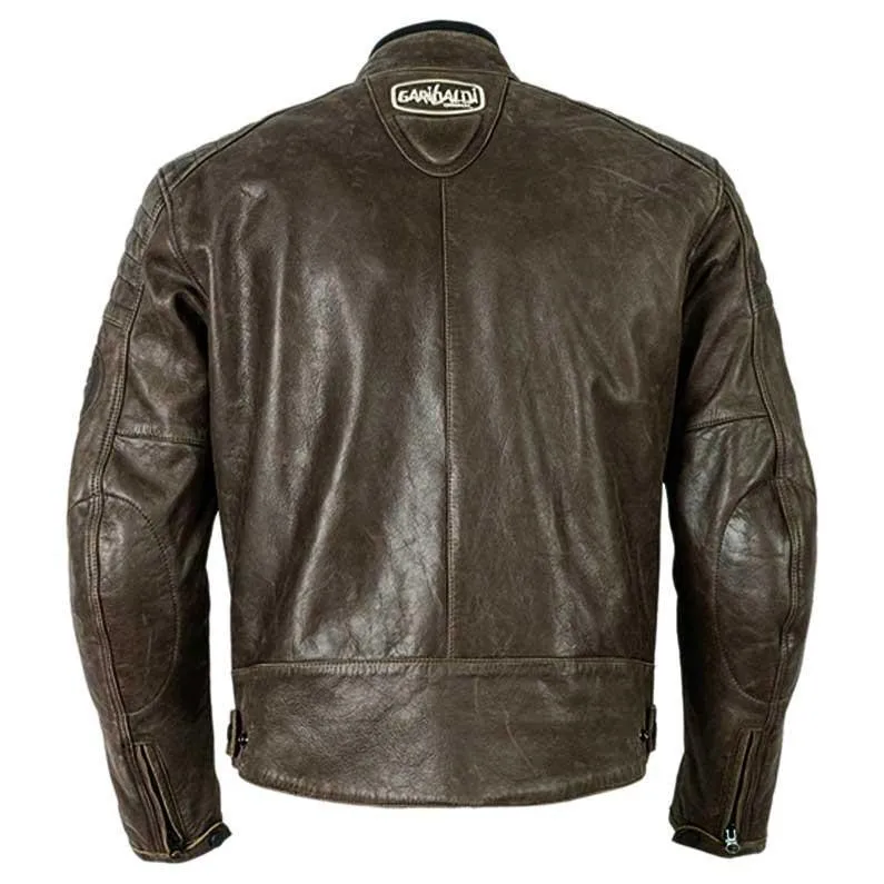 Garibaldi Bullrider Vintage Brown Leather Mens Motorcycle Jacket