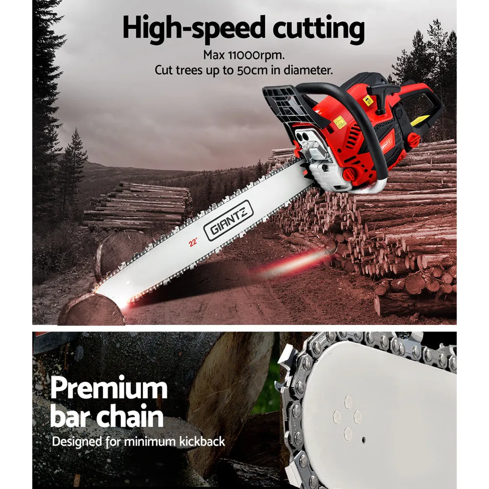 Giantz Chainsaw 58cc Petrol Commercial Pruning Chain Saw E-Start 22'' Bar Top