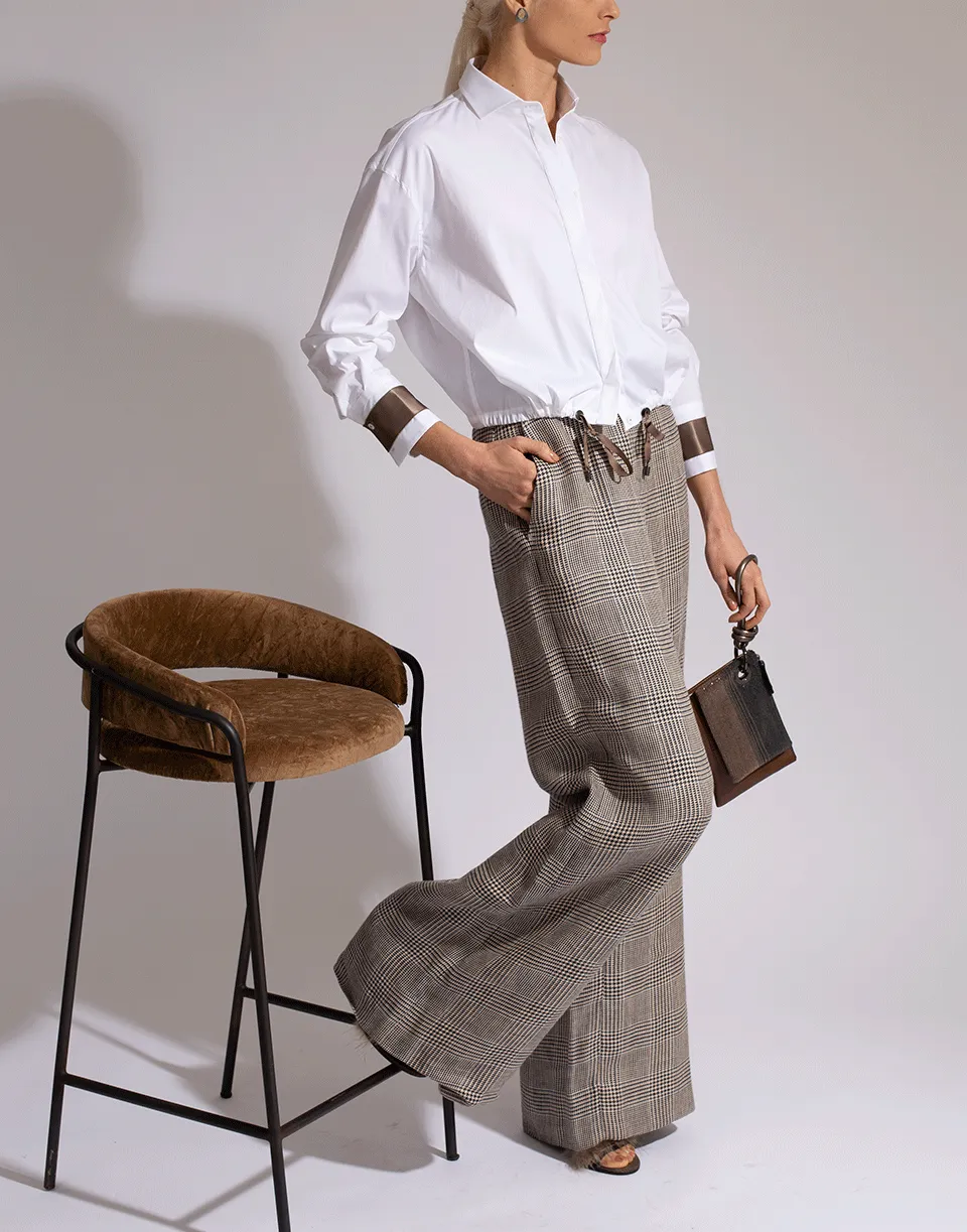 High Waist Prince of Wales Linen Pant