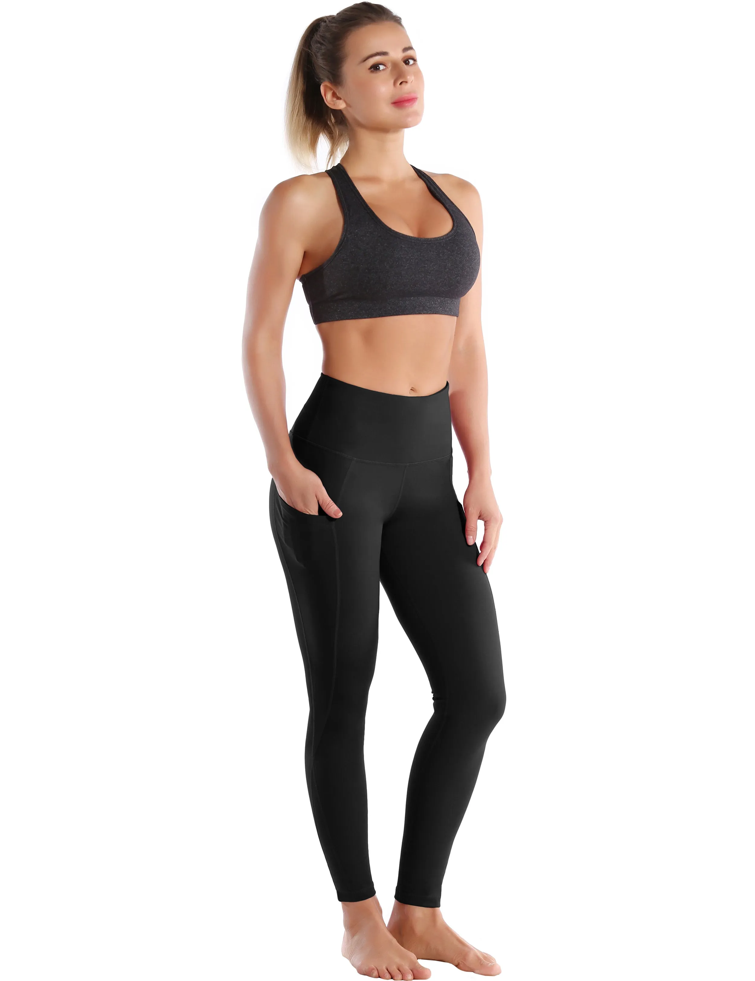 High Waist Side Pockets yogastudio Pants jetblack_yogastudio