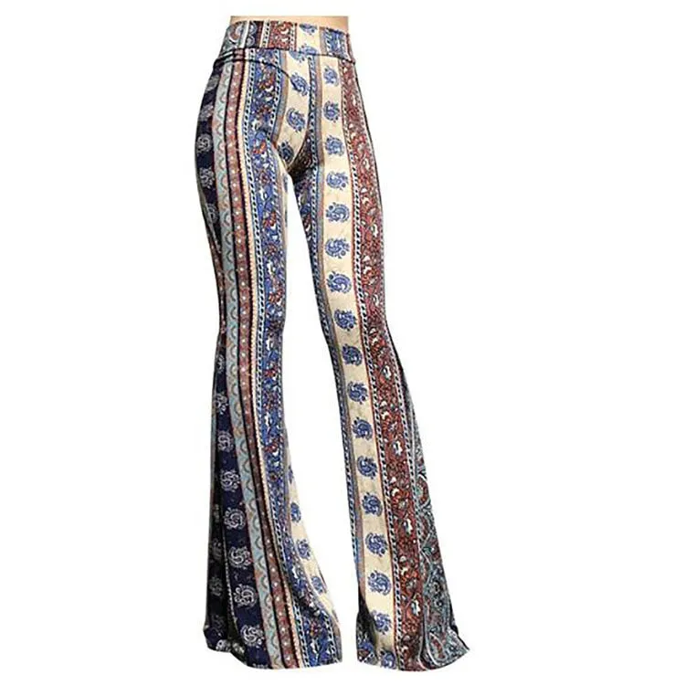 Hippy Bell Bottoms Black Brown Or Blue Prints Aztec Or Boho Gypsy Wanderer High Waist Stretch Flare Leg Pants Available In Small Medium Large Or XL