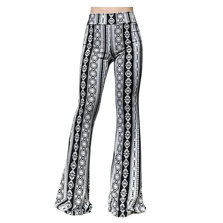 Hippy Bell Bottoms Black Brown Or Blue Prints Aztec Or Boho Gypsy Wanderer High Waist Stretch Flare Leg Pants Available In Small Medium Large Or XL