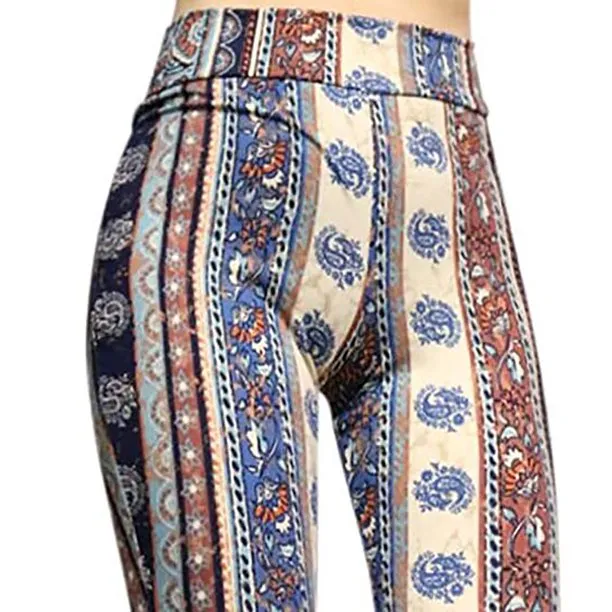 Hippy Bell Bottoms Black Brown Or Blue Prints Aztec Or Boho Gypsy Wanderer High Waist Stretch Flare Leg Pants Available In Small Medium Large Or XL