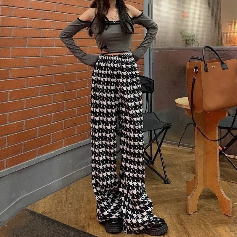 Houndstooth Print Loose Pants