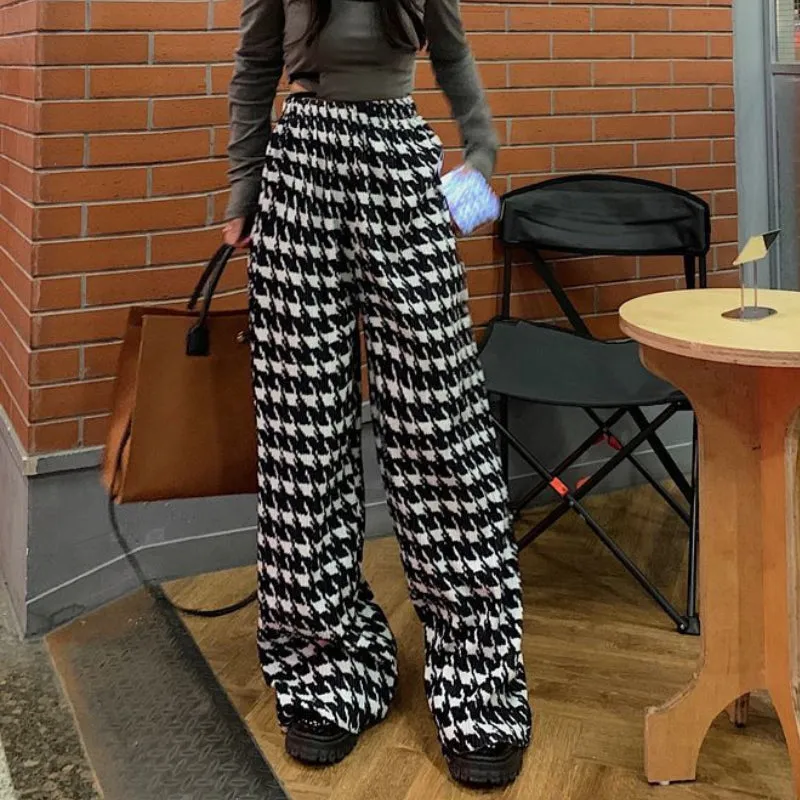 Houndstooth Print Loose Pants