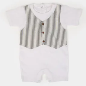 Infant Boys Knitted Romper Waist Coat - White