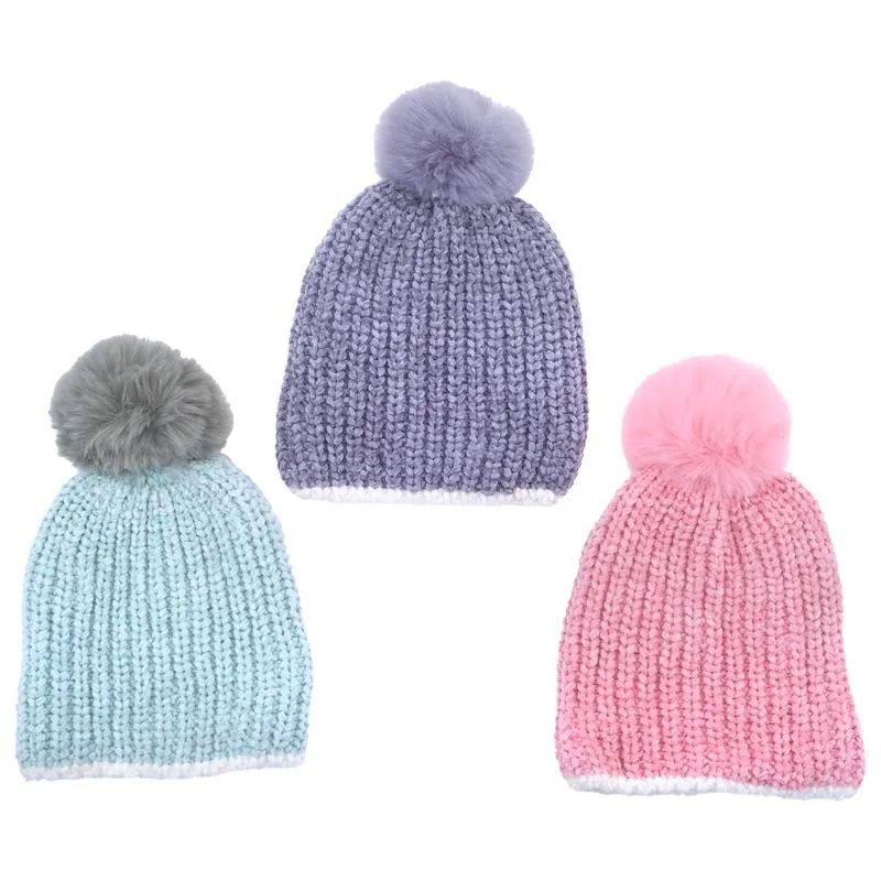 Kids Heat Control Beanie Thermal Lined Pom Pom Chenille & Ribbed