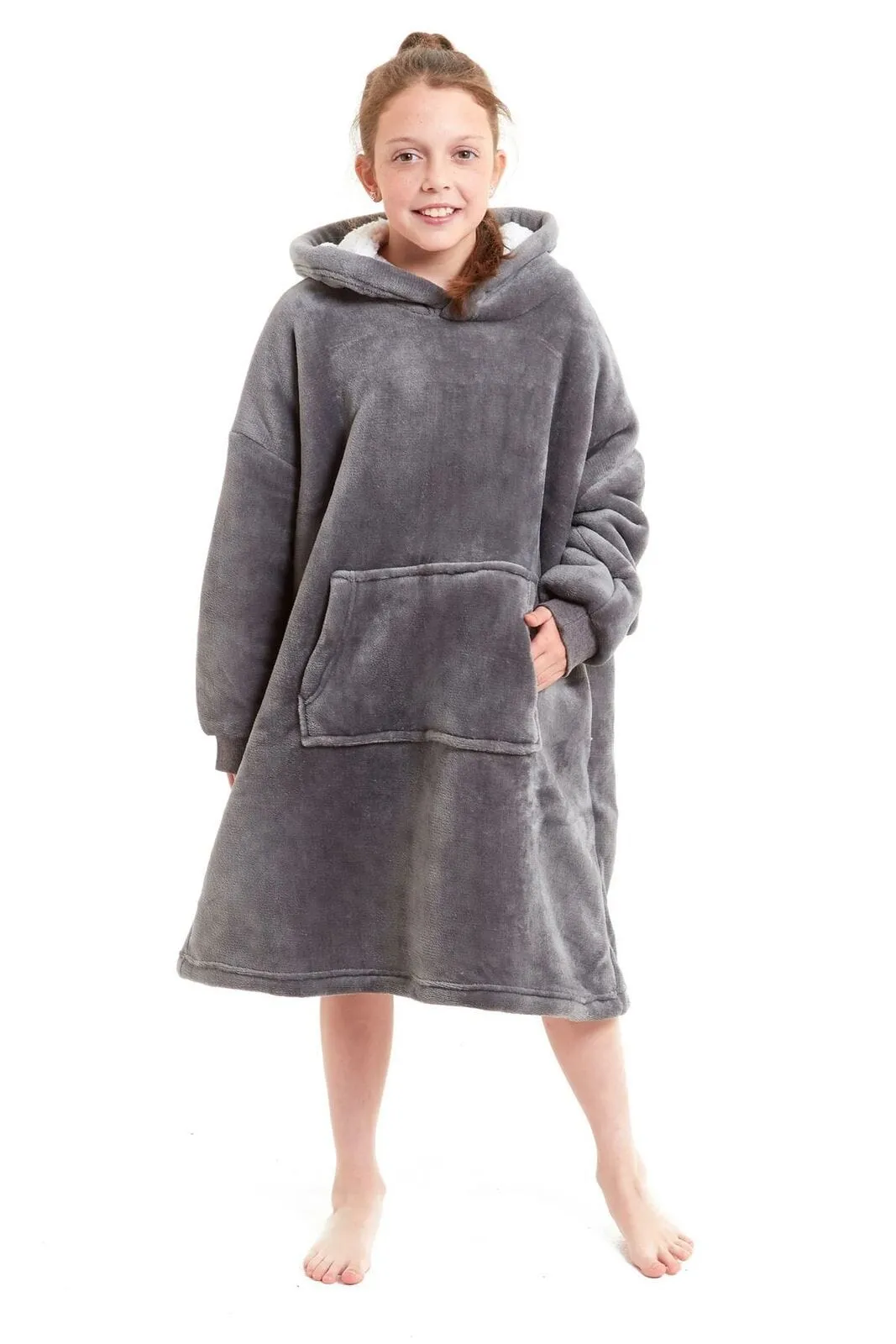 Kids Oversized Hooded Fleece Blanket Ultra-Soft Sherpa Fur with Elastic Cuffs and Double Pocket for Ages 8-15 by Daisy Dreamer