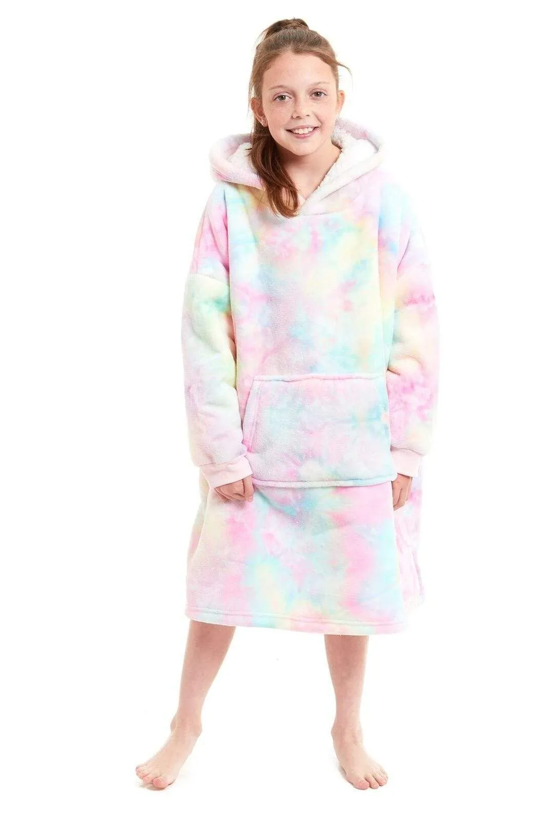 Kids Oversized Hooded Fleece Blanket Ultra-Soft Sherpa Fur with Elastic Cuffs and Double Pocket for Ages 8-15 by Daisy Dreamer