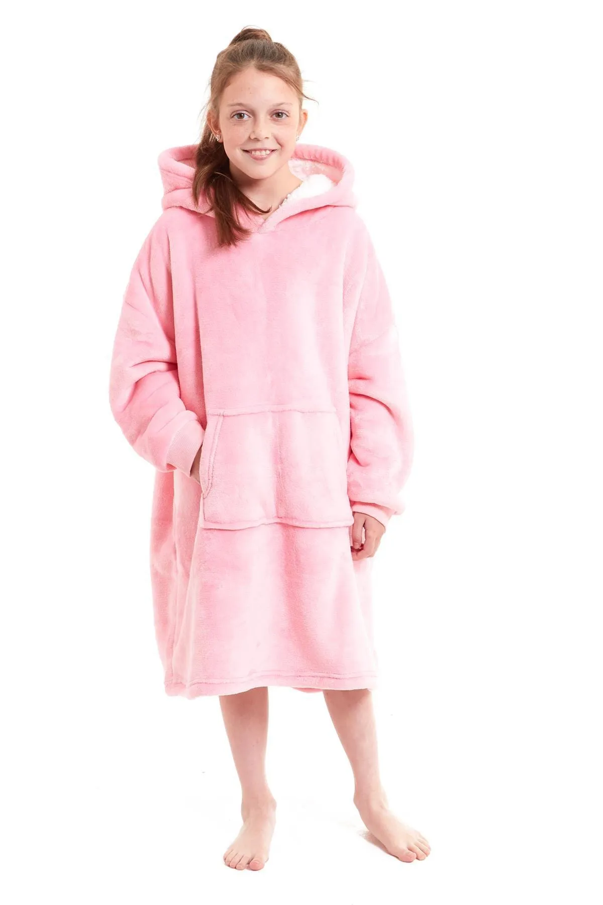 Kids Oversized Hooded Fleece Blanket Ultra-Soft Sherpa Fur with Elastic Cuffs and Double Pocket for Ages 8-15 by Daisy Dreamer