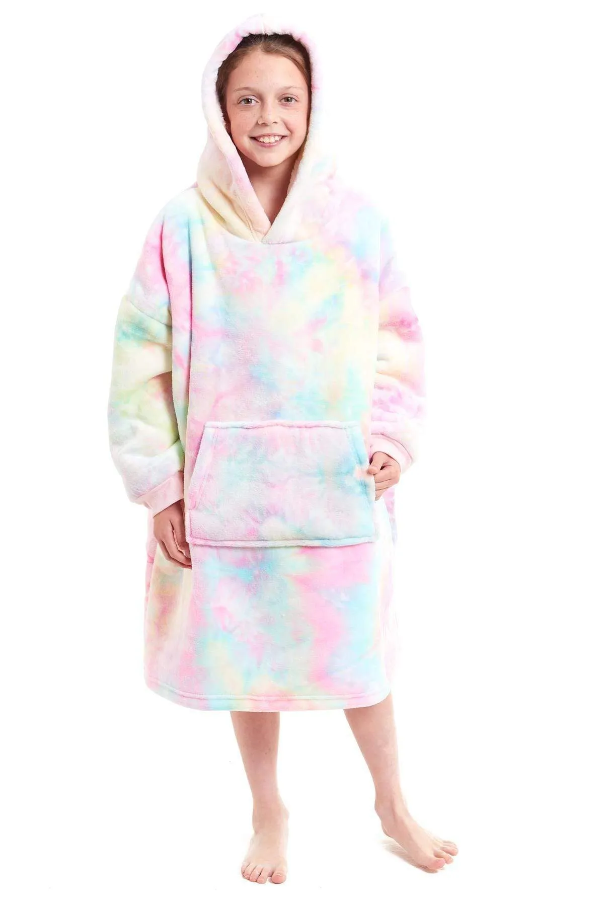 Kids Oversized Hooded Fleece Blanket Ultra-Soft Sherpa Fur with Elastic Cuffs and Double Pocket for Ages 8-15 by Daisy Dreamer