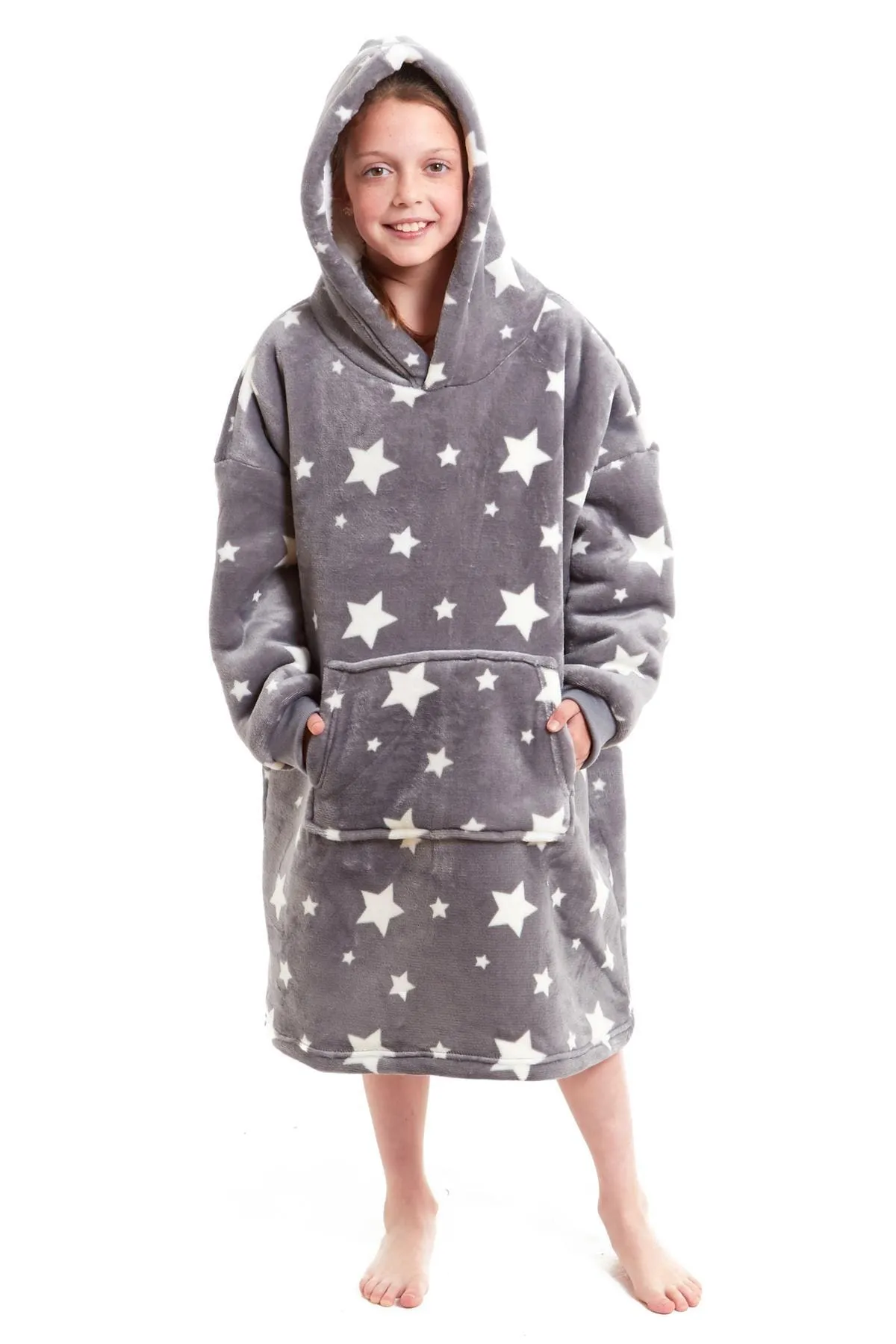 Kids Oversized Hooded Fleece Blanket Ultra-Soft Sherpa Fur with Elastic Cuffs and Double Pocket for Ages 8-15 by Daisy Dreamer