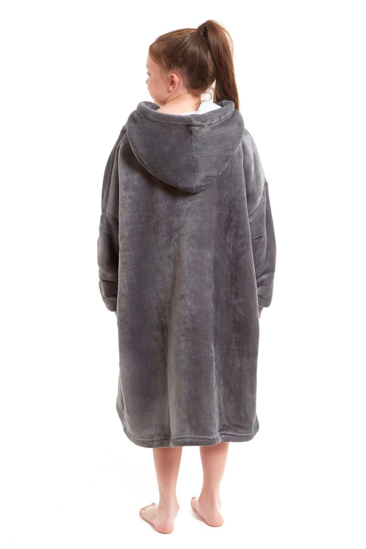 Kids Oversized Hooded Fleece Blanket Ultra-Soft Sherpa Fur with Elastic Cuffs and Double Pocket for Ages 8-15 by Daisy Dreamer