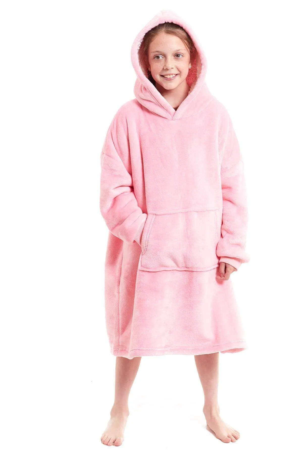 Kids Oversized Hooded Fleece Blanket Ultra-Soft Sherpa Fur with Elastic Cuffs and Double Pocket for Ages 8-15 by Daisy Dreamer