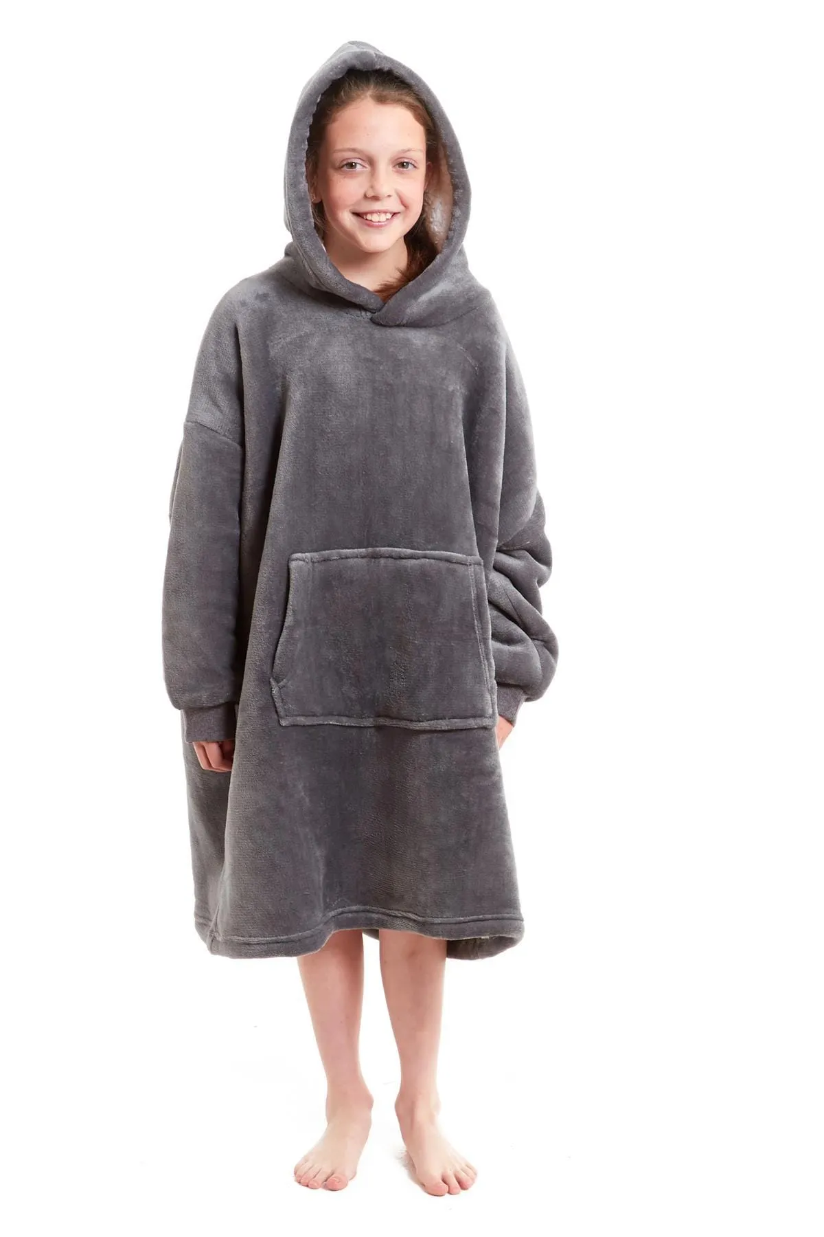 Kids Oversized Hooded Fleece Blanket Ultra-Soft Sherpa Fur with Elastic Cuffs and Double Pocket for Ages 8-15 by Daisy Dreamer