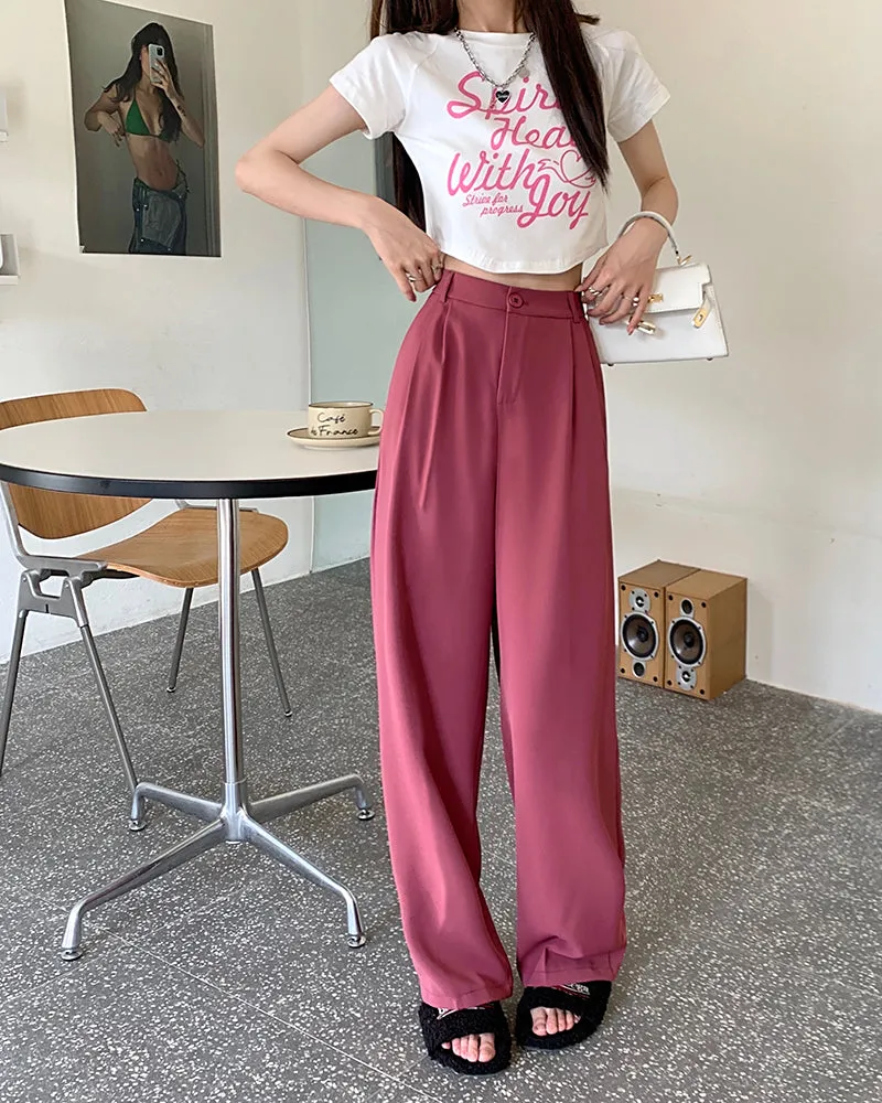 [Korean Style] 4 Colors Cinched Waist Pleated Wide leg Trouser