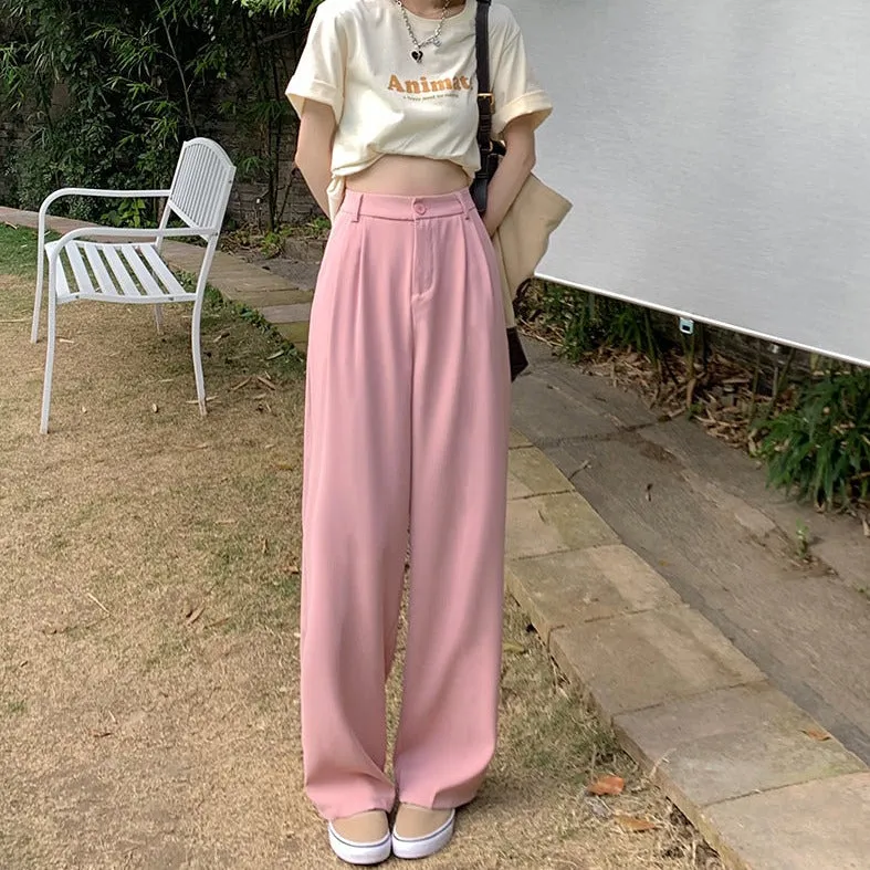 [Korean Style] 4 Colors Cinched Waist Pleated Wide leg Trouser