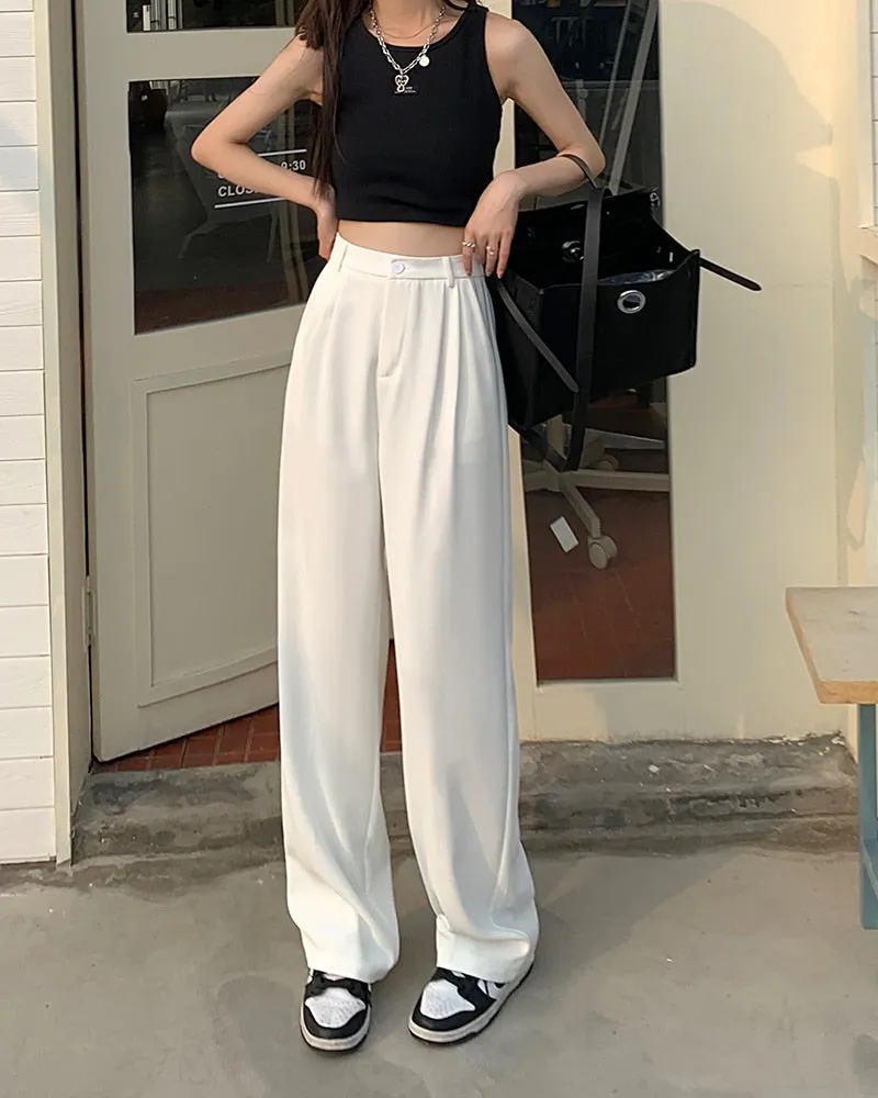 [Korean Style] 4 Colors Cinched Waist Pleated Wide leg Trouser