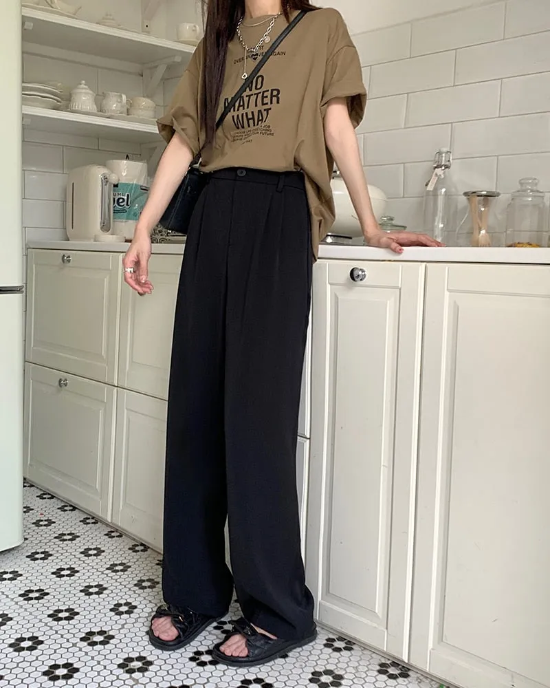 [Korean Style] 4 Colors Cinched Waist Pleated Wide leg Trouser