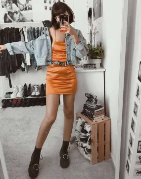 Kozue Mini Dress in Satin Salt Caramel