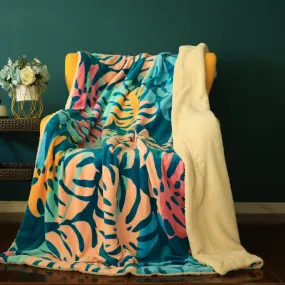 Large Palm Print Sherpa Queen Comforter Blanket