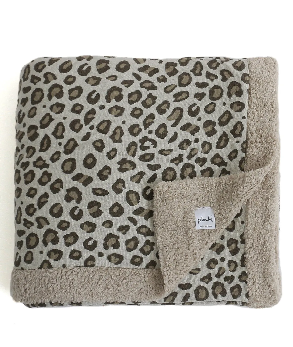 Leopard Design - Pale Whisper Cotton Knitted Single Bed Blanket layered with Warm Sherpa Fabric