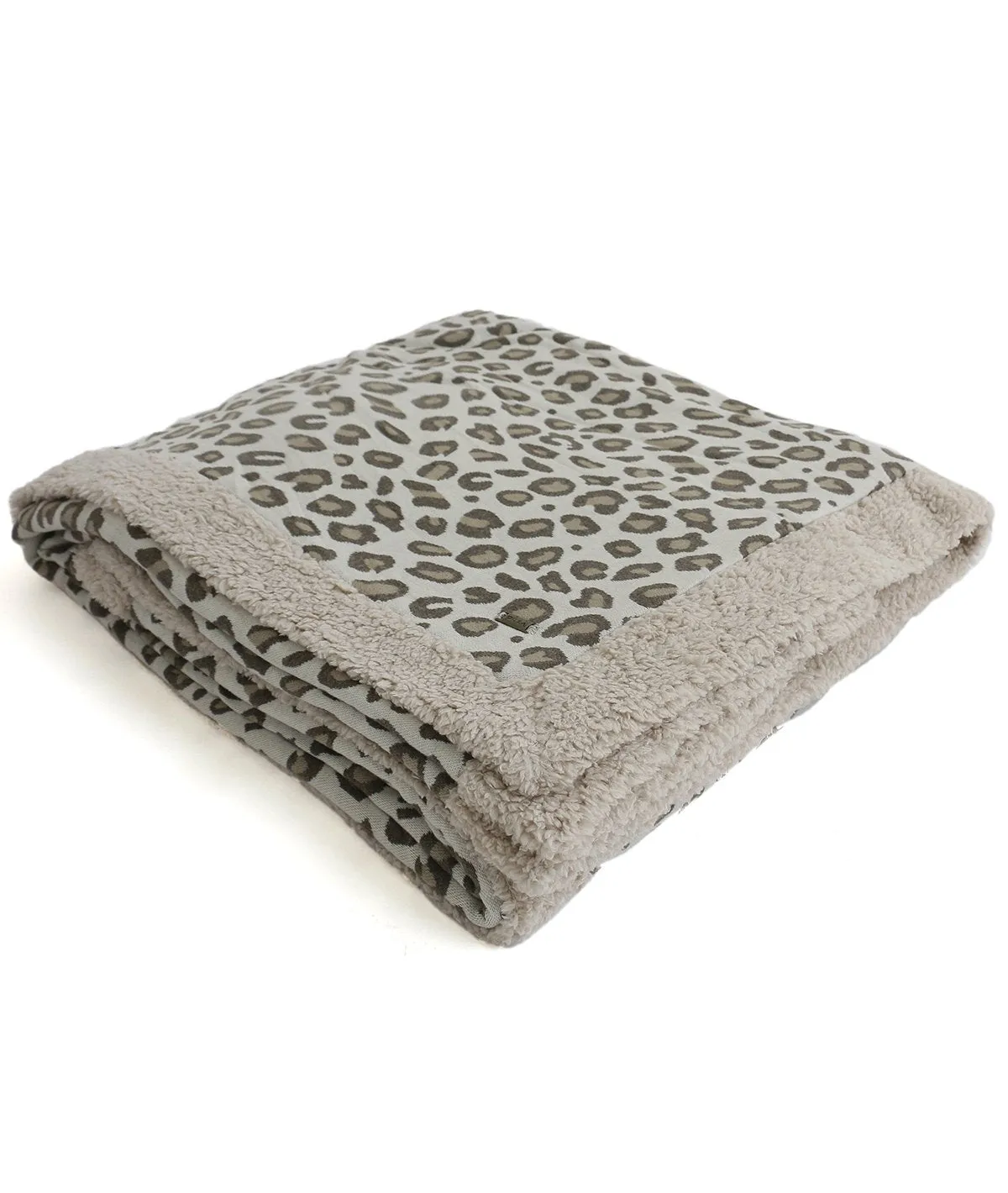 Leopard Design - Pale Whisper Cotton Knitted Single Bed Blanket layered with Warm Sherpa Fabric