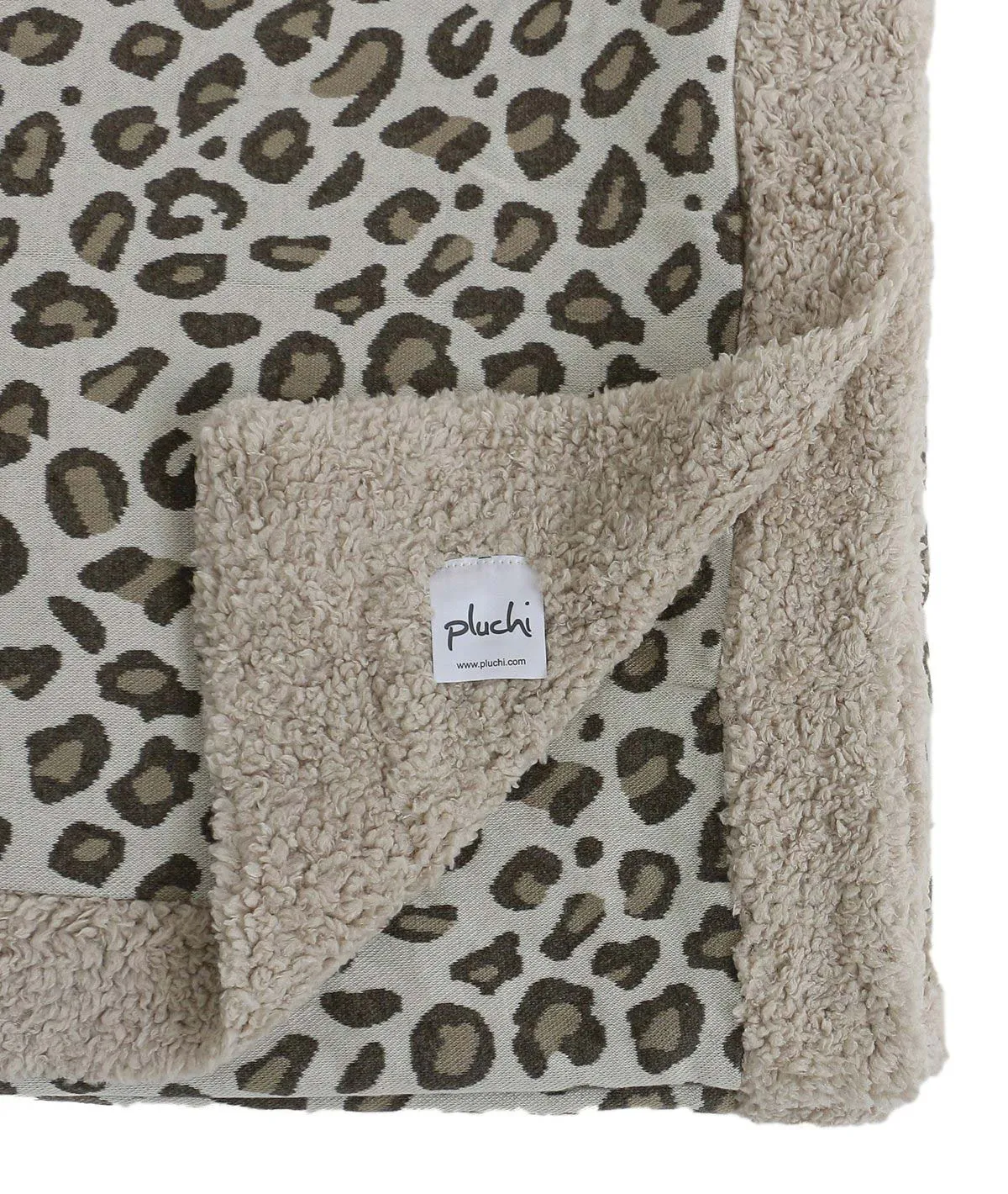 Leopard Design - Pale Whisper Cotton Knitted Single Bed Blanket layered with Warm Sherpa Fabric