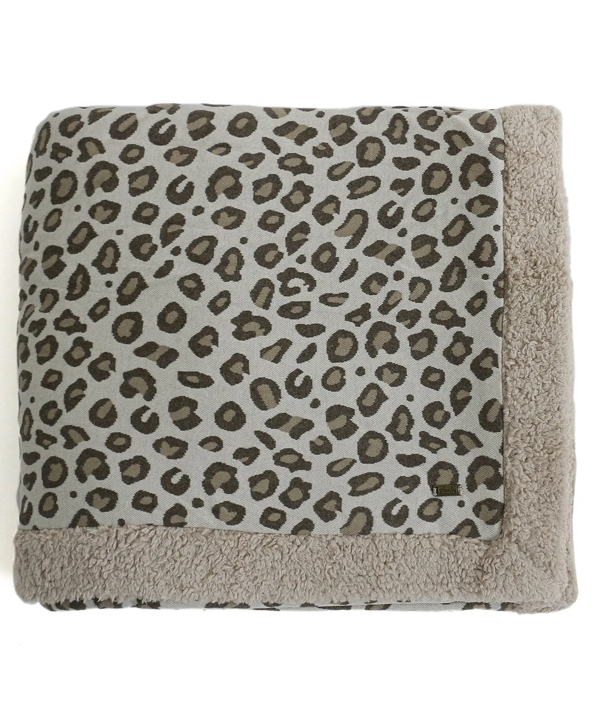 Leopard Design - Pale Whisper Cotton Knitted Single Bed Blanket layered with Warm Sherpa Fabric