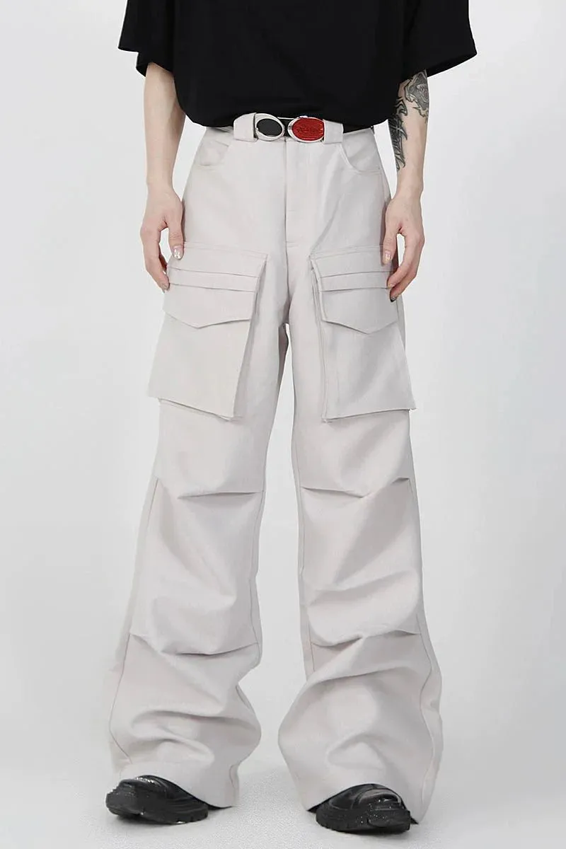 Loose Straight Cargo Pants with Multi Large Pockets and Pleated