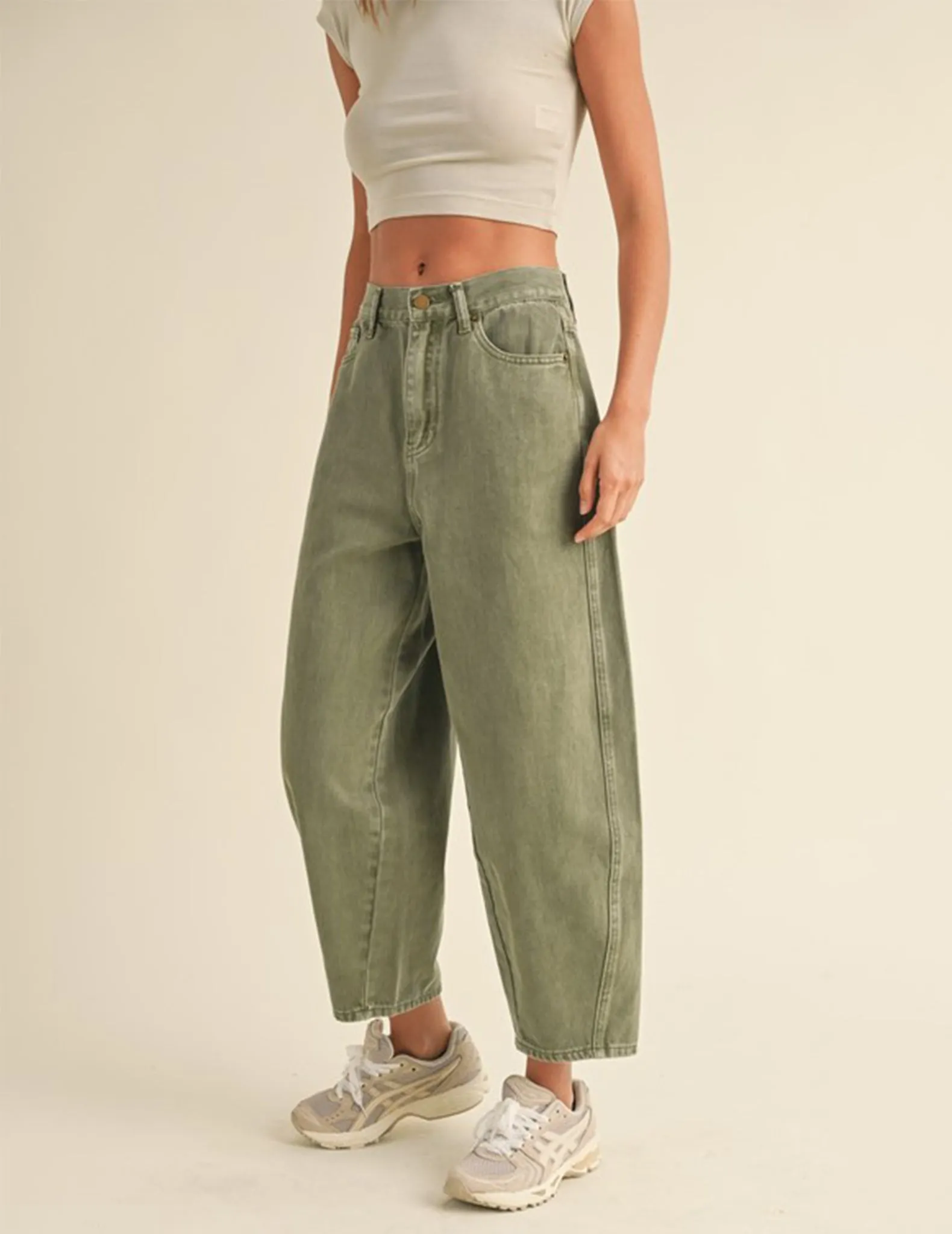 Louise Washed Olive Barrel Pants