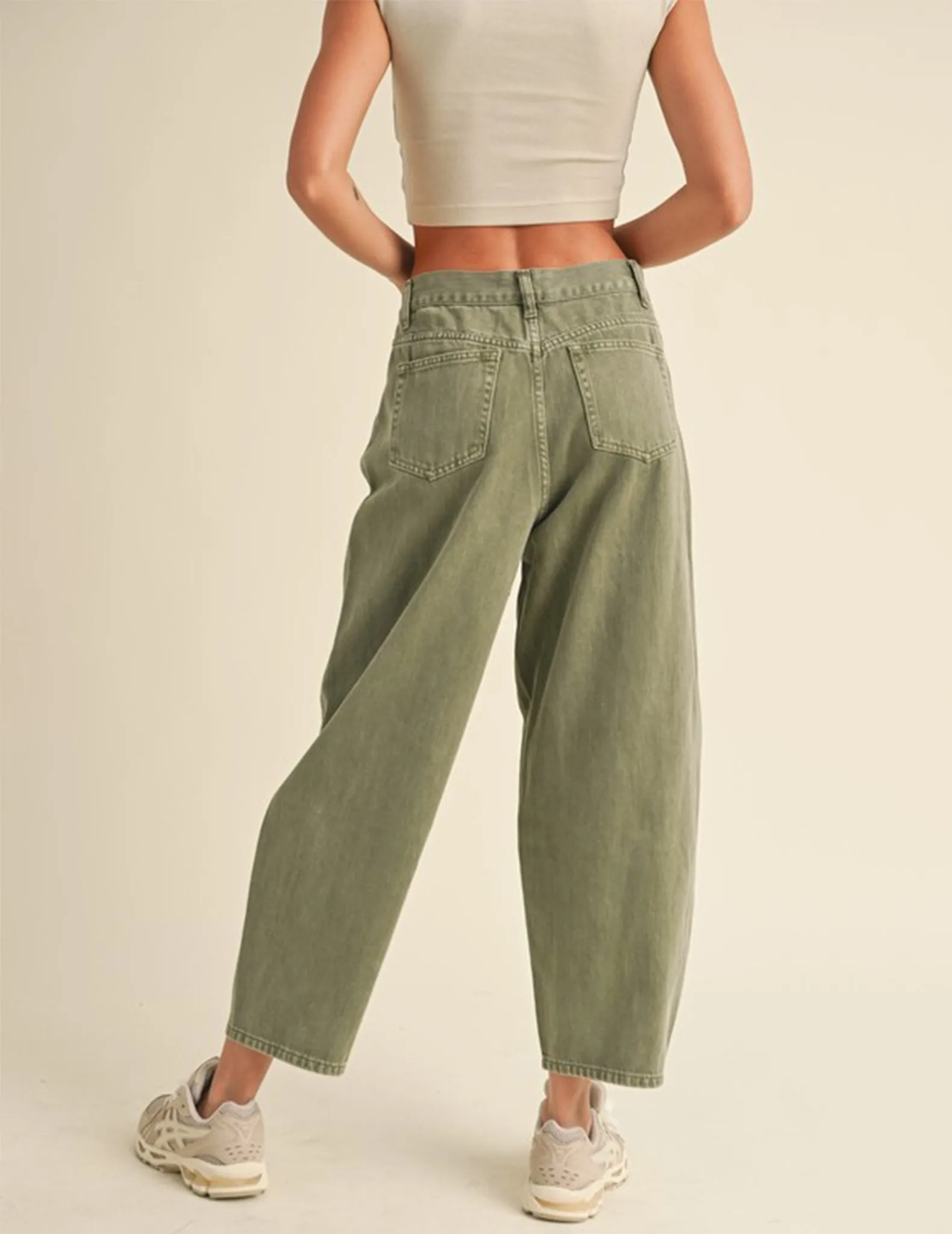 Louise Washed Olive Barrel Pants