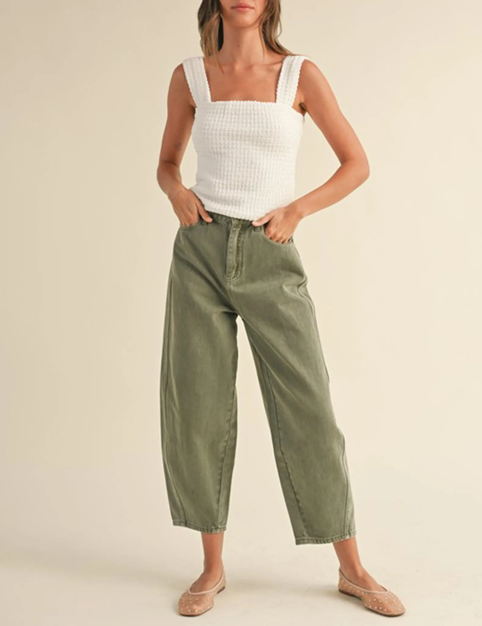 Louise Washed Olive Barrel Pants