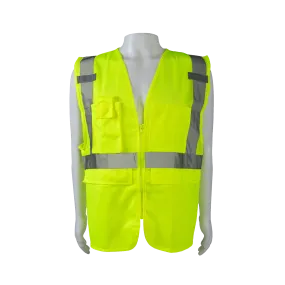 LVM2-SUV ANSI Class 2 Deluxe Surveyor’s Safety Vest, Lime Mesh