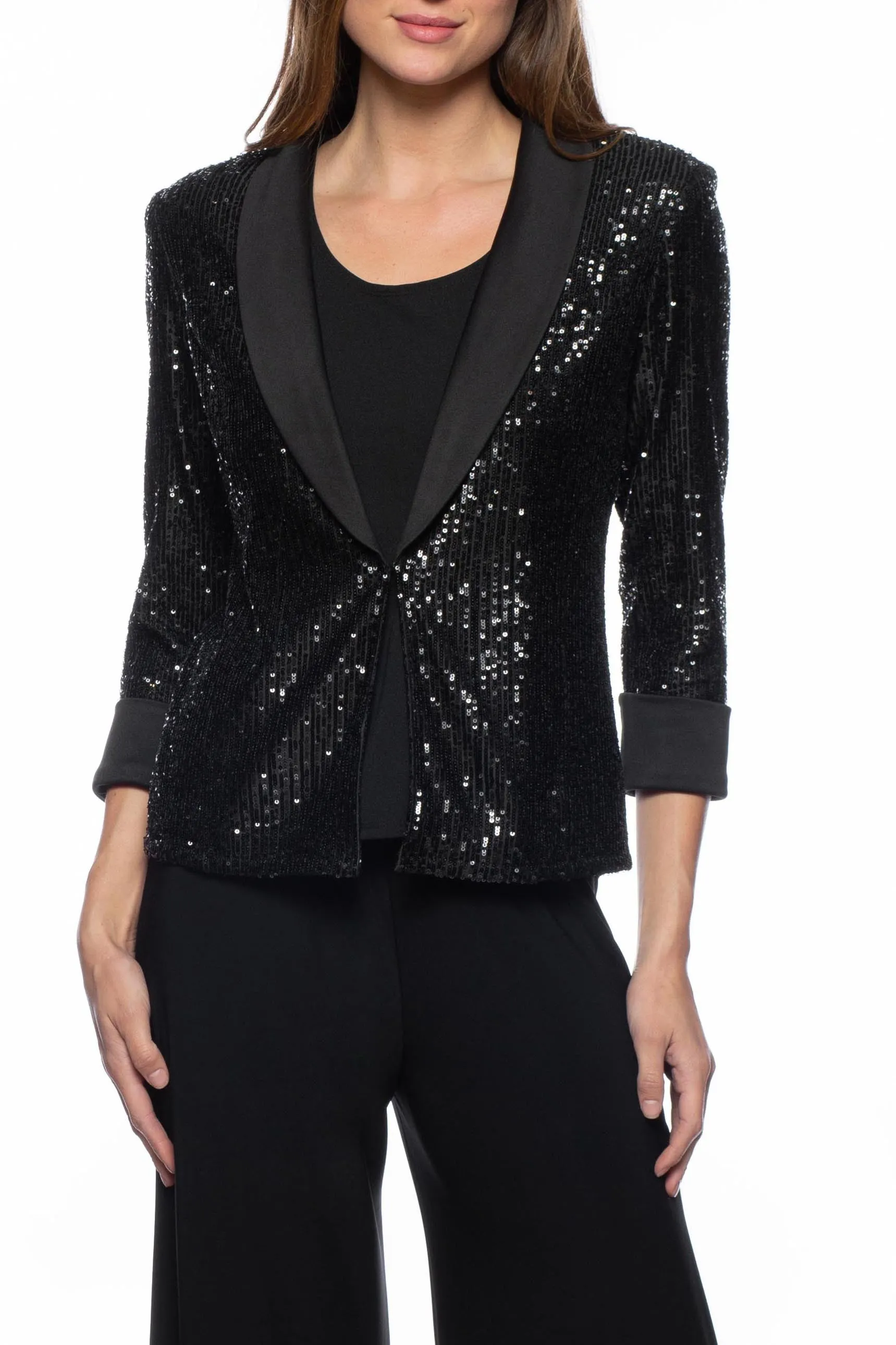 Marina scoop neck sequin top and jacket 2-piece set