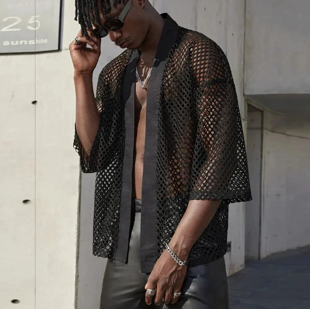 Men's Hollowed-Out Mesh Black Top