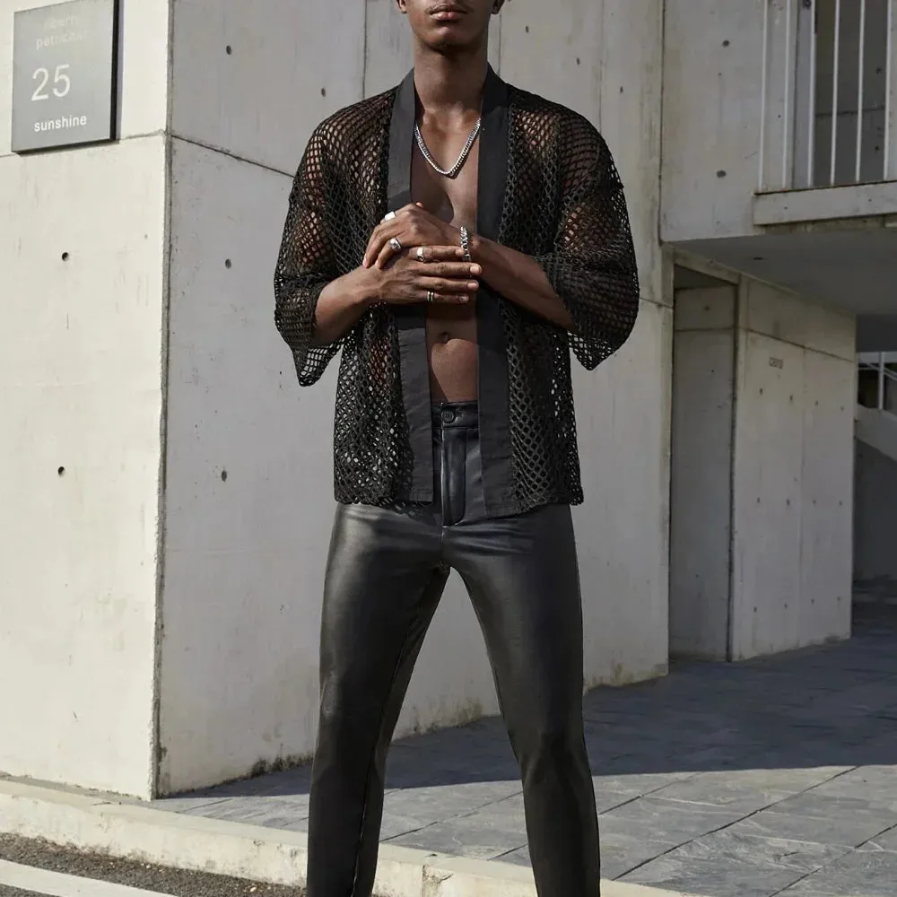 Men's Hollowed-Out Mesh Black Top