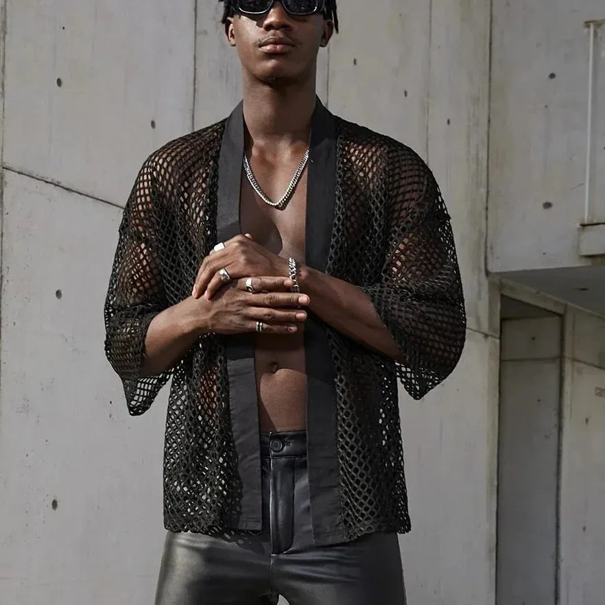 Men's Hollowed-Out Mesh Black Top