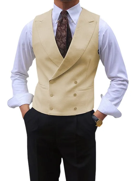 Men's Sleeveless Suit Vest Solid Color Double Breasted Slim Lapel Business Wedding Vest