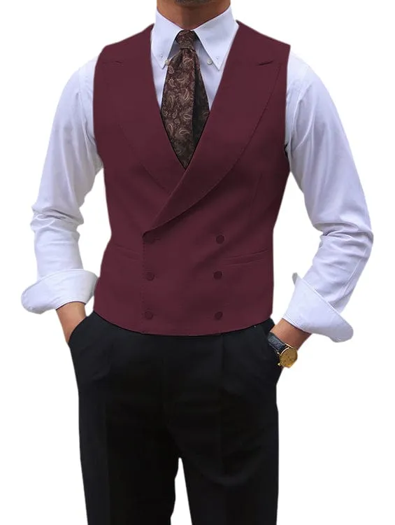 Men's Sleeveless Suit Vest Solid Color Double Breasted Slim Lapel Business Wedding Vest