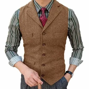 Men's Suit Vest Herringbone Notch Lapel Waistcoat