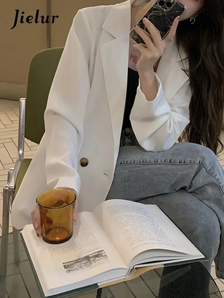 Metaversmall Autumn Fashion Casual Women Blazers Korean Suit Jacket Female Loose Elegant Office Lady Black White Coat Female M-XXL