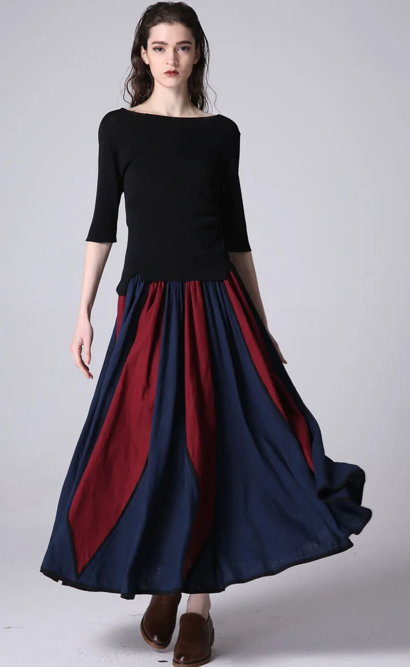 New lisiting linen maxi skirt woman's long pleated dress (1198)